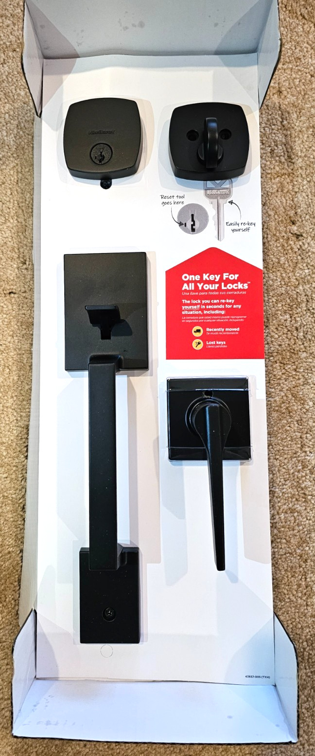 Kwikset Amador Handleset w/ Hollis Lever and Midtown Deadbolt Black
