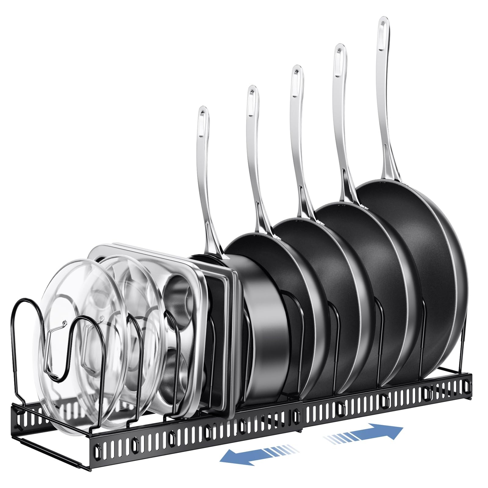 ORDORA Expandable Pots and Pans Organizer under Cabinet 10 dividers, Black