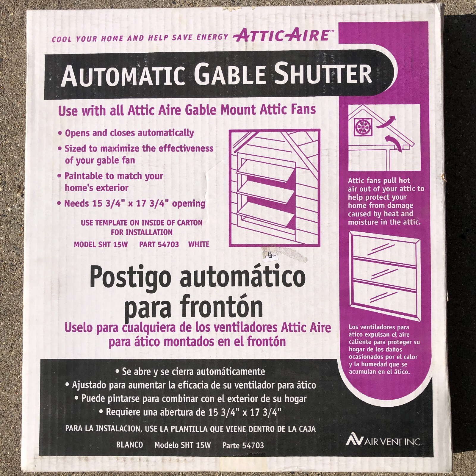 Automatic Gable Vent Shutter Square White Paintable Plastic SHT15W Attic Aire