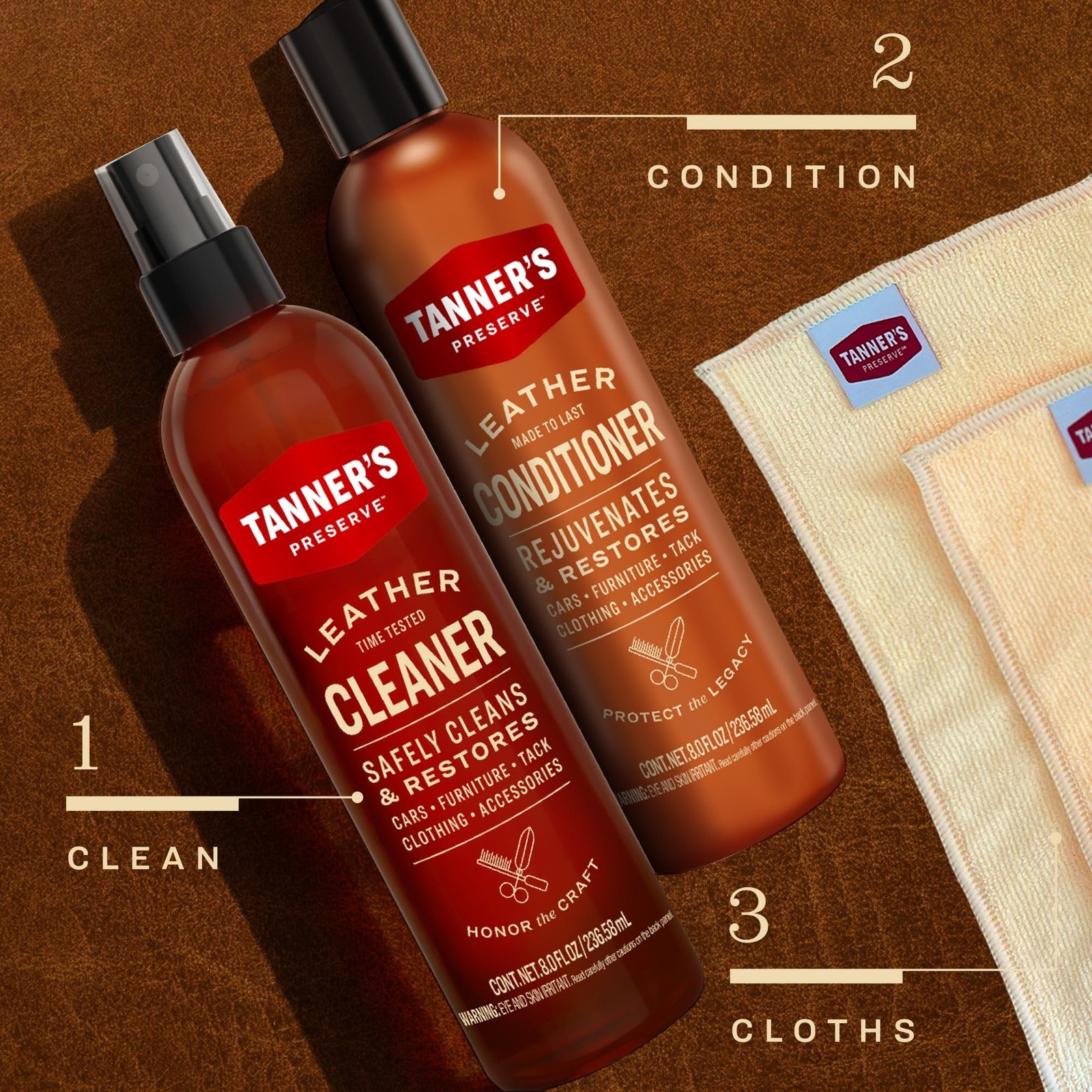 Tanner's Preserve Leather Cleaner & Conditioner Gift Set, Cleans, Pack