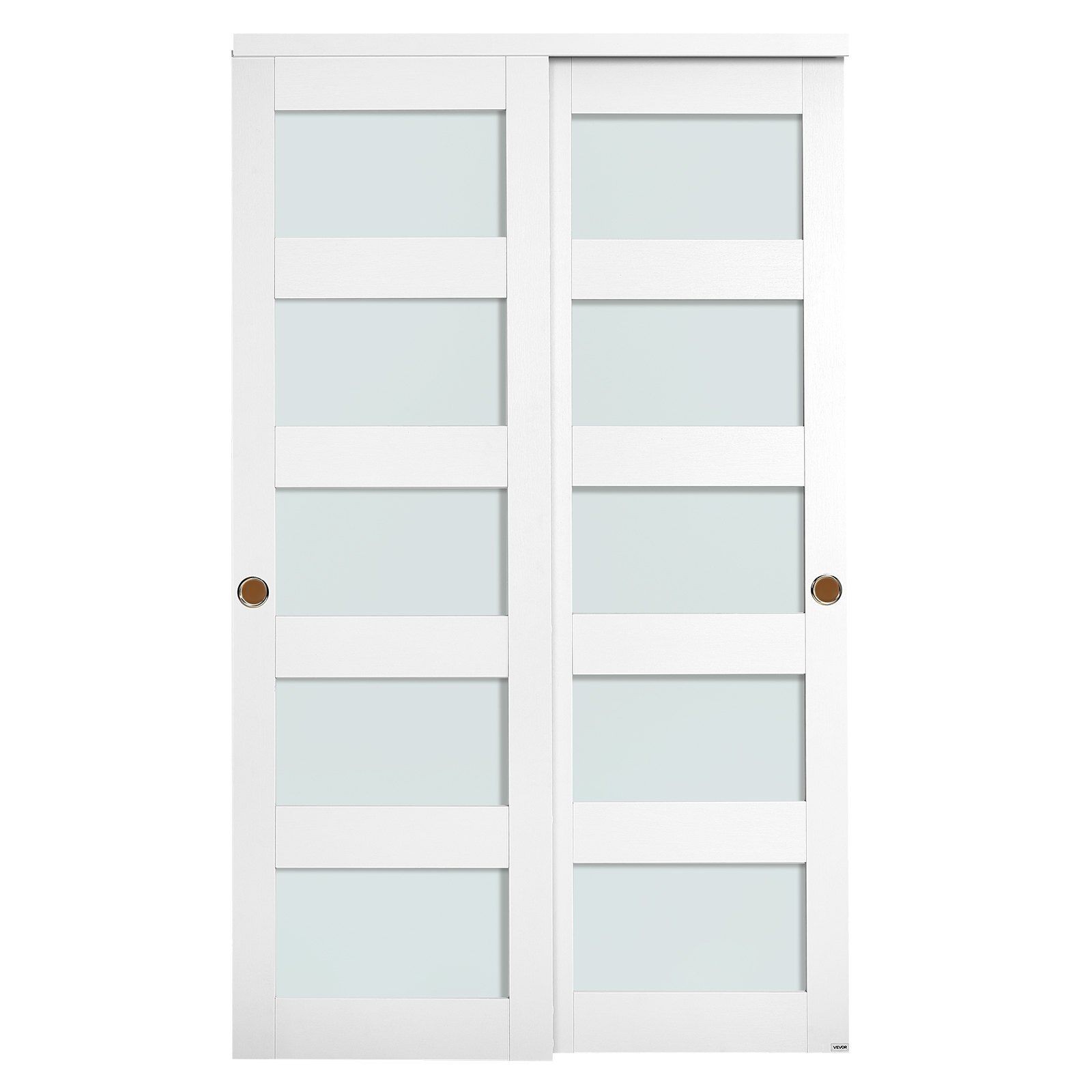 Sliding Closet Door System: 2x25" Panels, Frosted Glass, PVC-Coated MDF+Wood