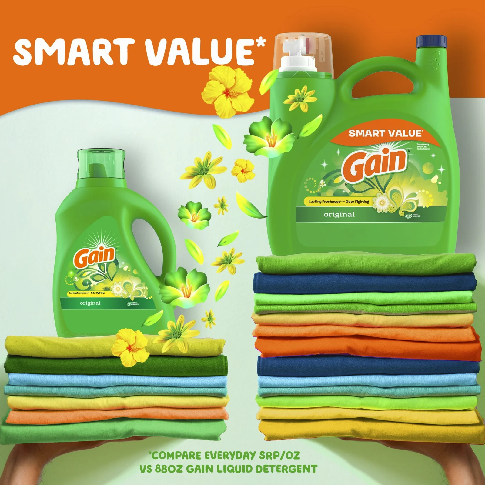 3 Pack Gain Laundry Detergent Liquid with Odor Fighters, Original Scent, 154oz