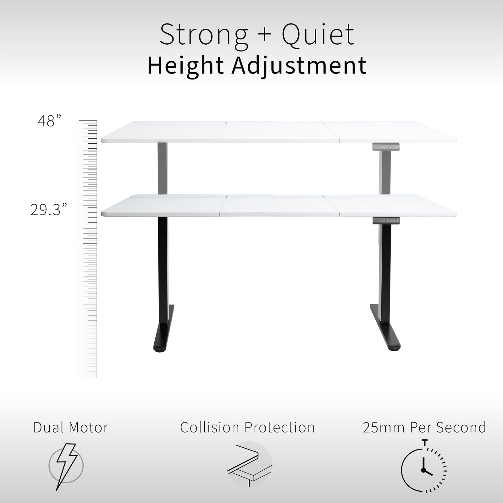 VIVO Electric 60" x 30" Desk, Full Pad, White Hidden Cable Tabletop, Black Frame