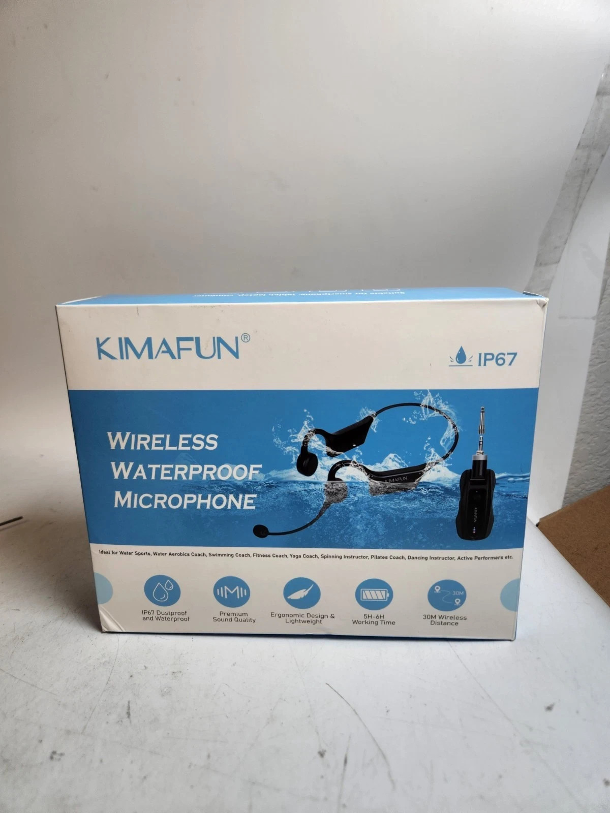 KIMAFUN 2.4G Fitness Headset Wireless Microphone, IP67 Waterproof Sweatproof Mic