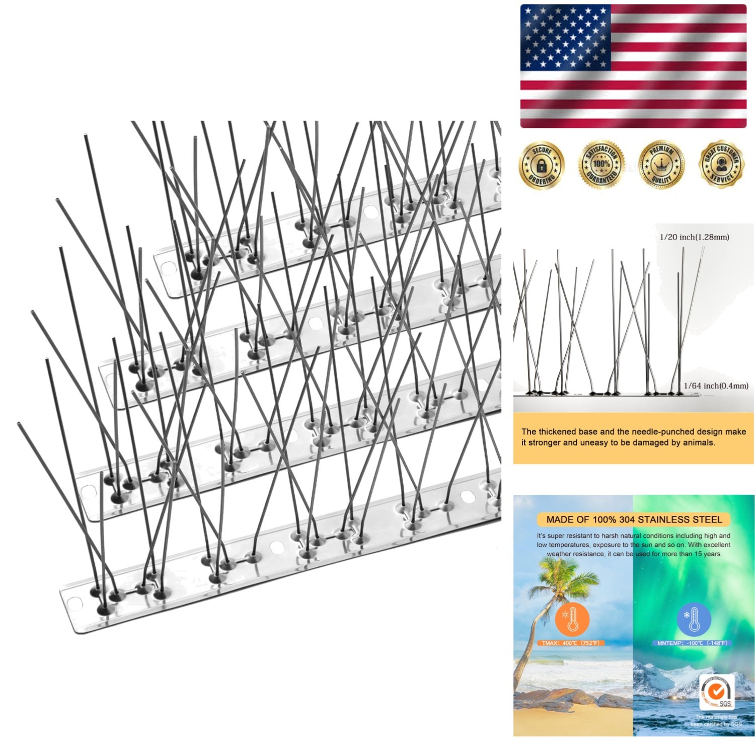 Elegant Bird Spikes Kit - Durable Stainless Steel for Effective Bird Control