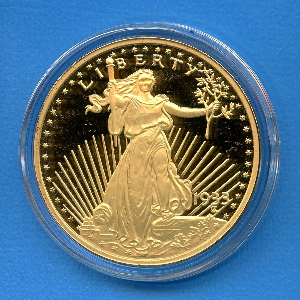 St Saint Gaudens Double Eagle $20 Style 1933 24k Gold Gilded Fantasy Medal #52