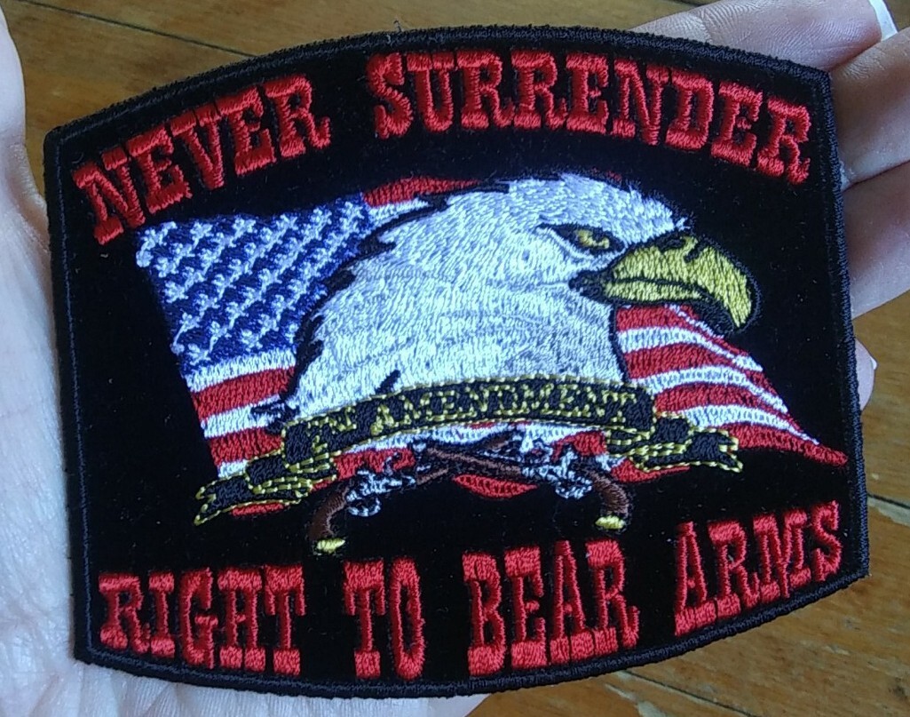 NEVER SURRENDER RIGHT TO BEAR ARMS 2nd Amendment USA EAGLE Jacket Biker PATCH