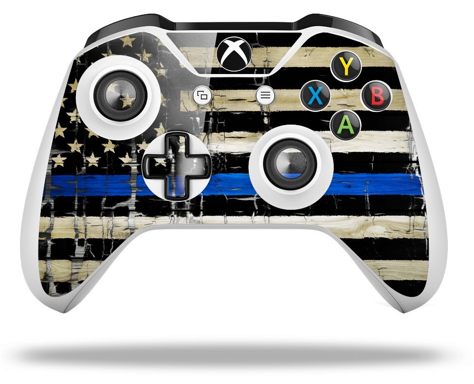Skin for XBOX One S X Controller Cracked Blue Line Stripe USA American Flag