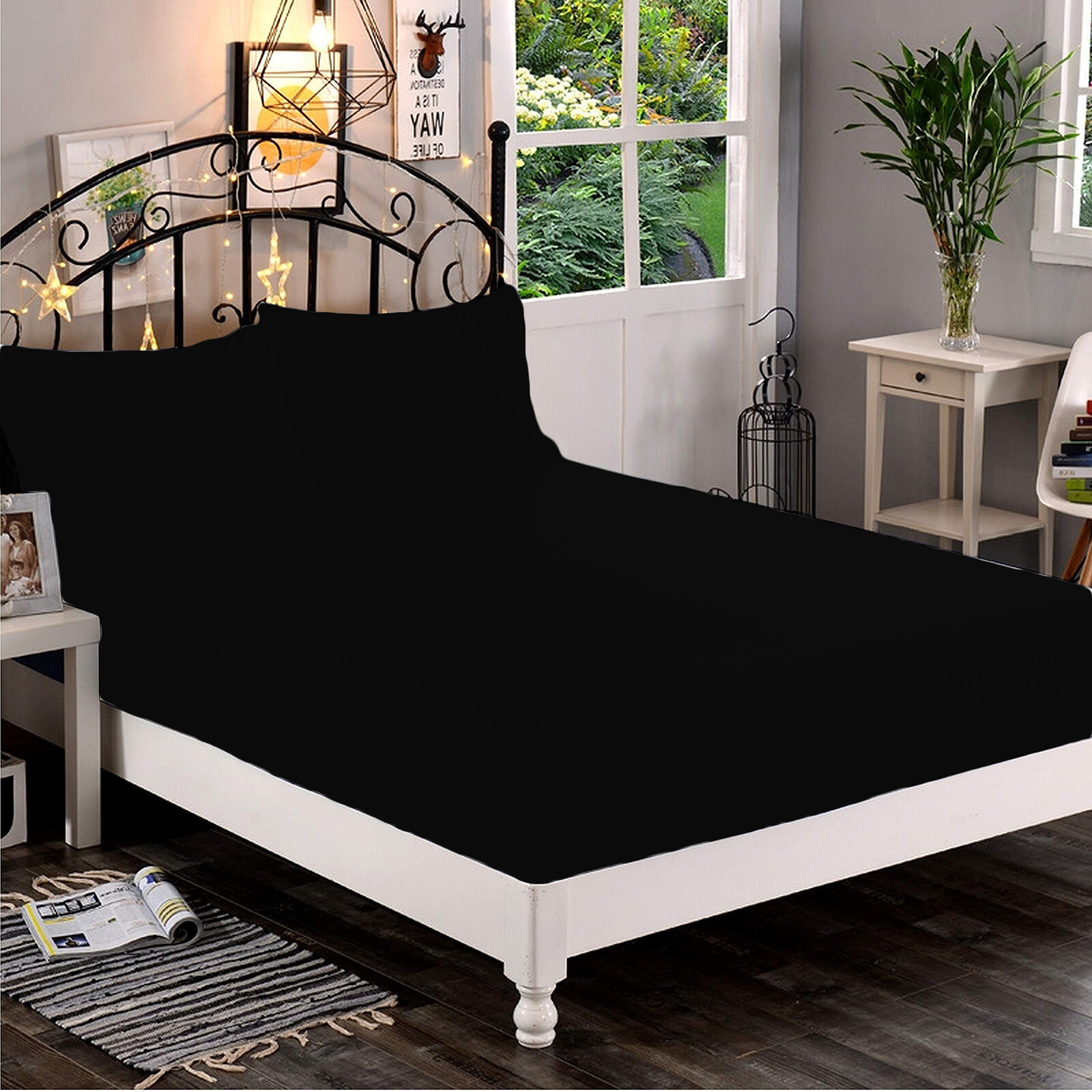 Extra Deep Pocket Bed Sheets 1000 - 1200 TC Egyptian Cotton Black Solid