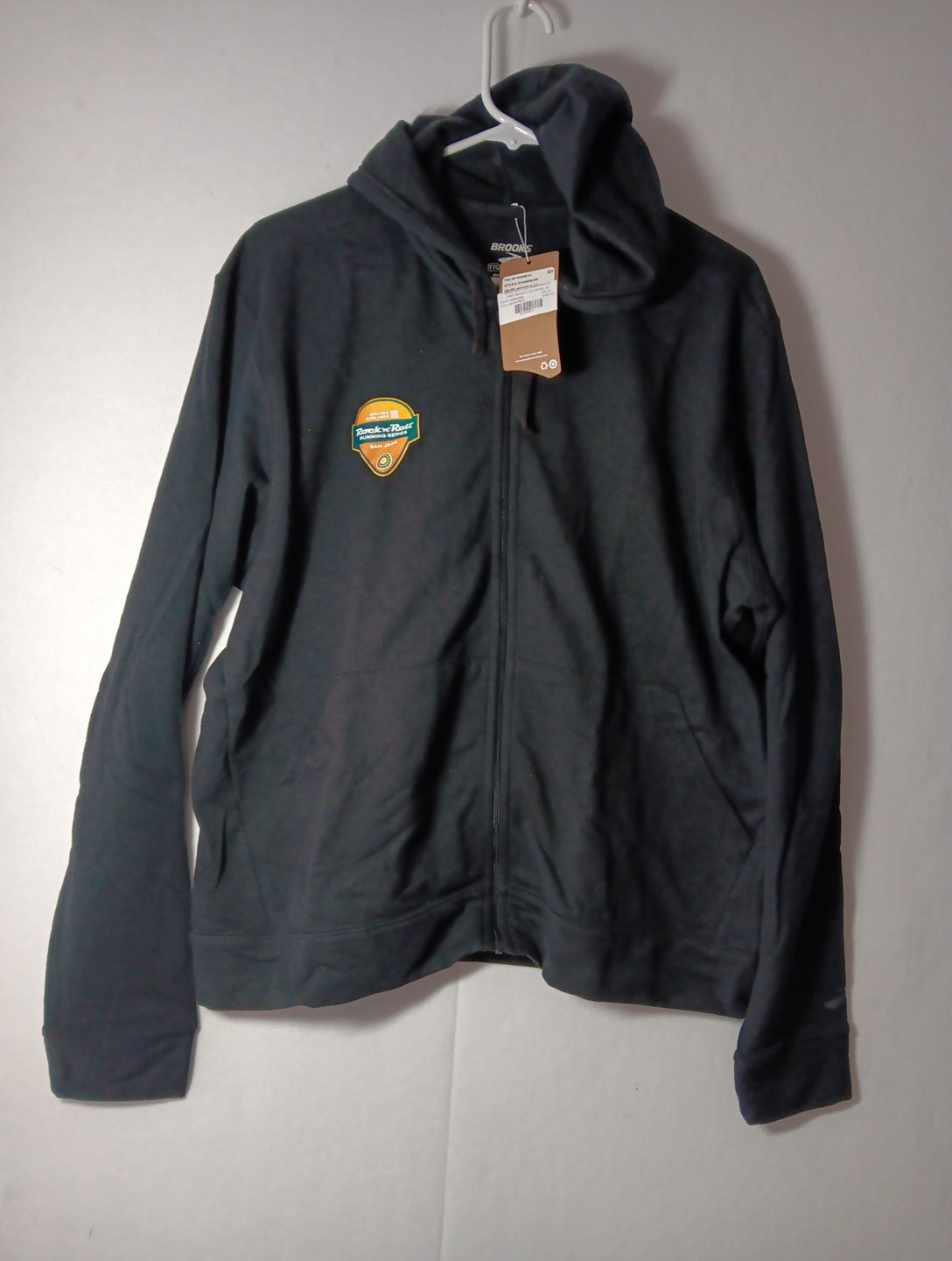 BROOKS Mens XL Full Zip Run Happy Heather Black Running Finisher Jacket