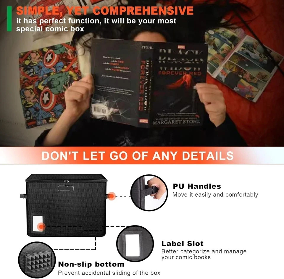 Comic Book Storage Box Fireproof & Water-Resistant Comic Book Box with Lock a...