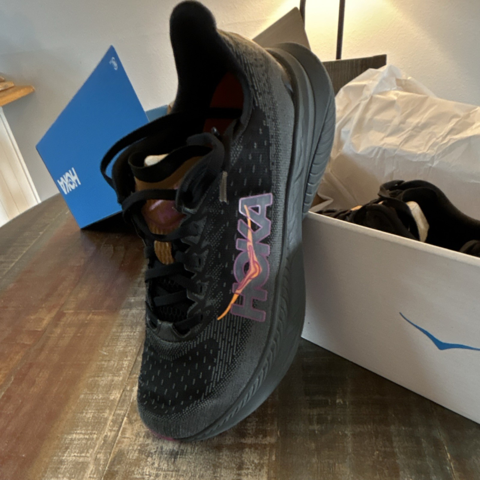 Hoka Mach 6 Women Running Shoes Black Pink Orange Breathable Lightweight US 8.5