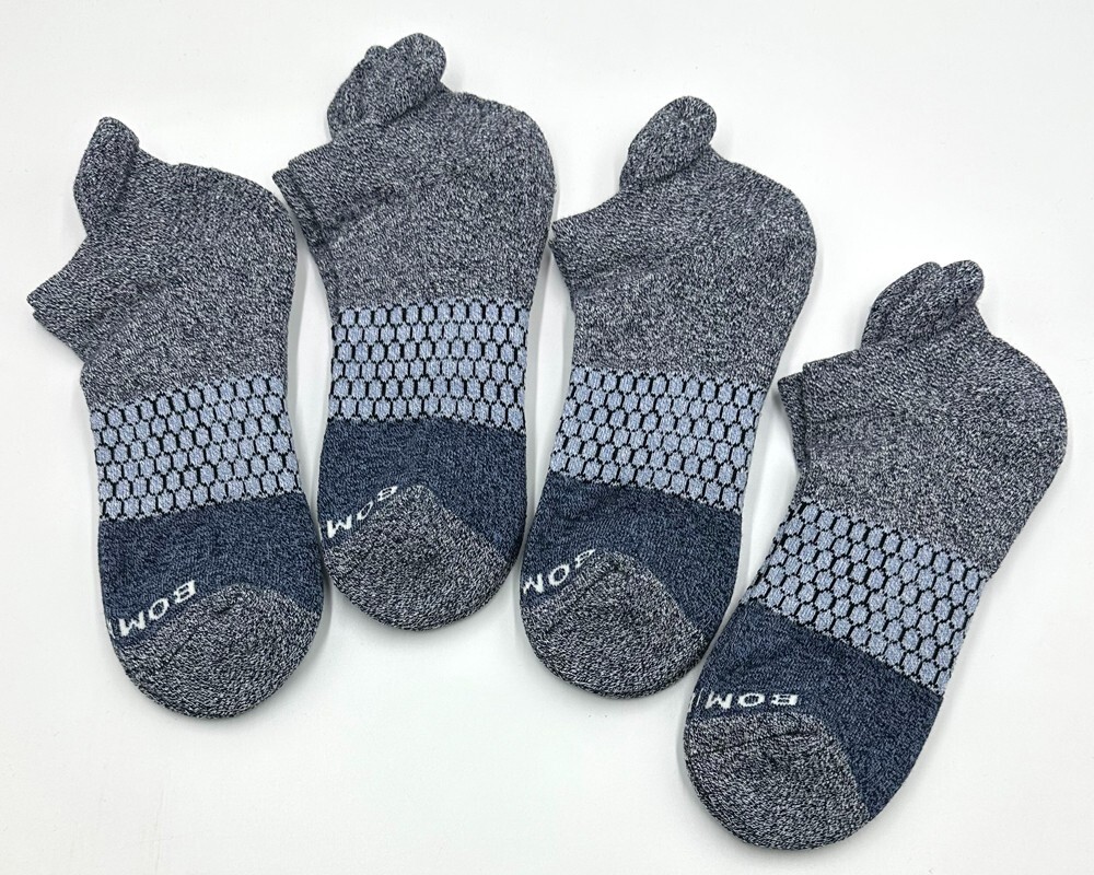 4 pairs Bombas Men's Honeycomb Tri-Block Marl Ankle Socks Size Med 6-9 blue