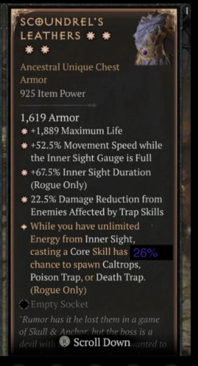⭐⭐⭐⭐DIABLO 4🔥SEASON 12🔥SCOUNDREL'S LEATHERS🔥4GA- HIGH 2x% ASPECT🔥