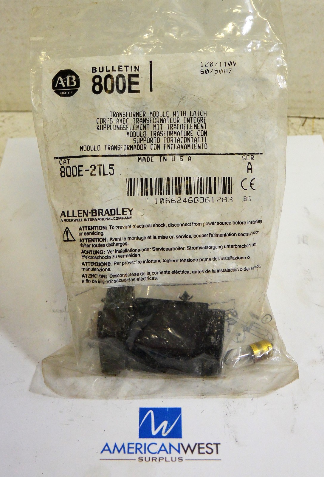800E-2TL5 Allen Bradley Transformer Module with Latch 120v  800E New