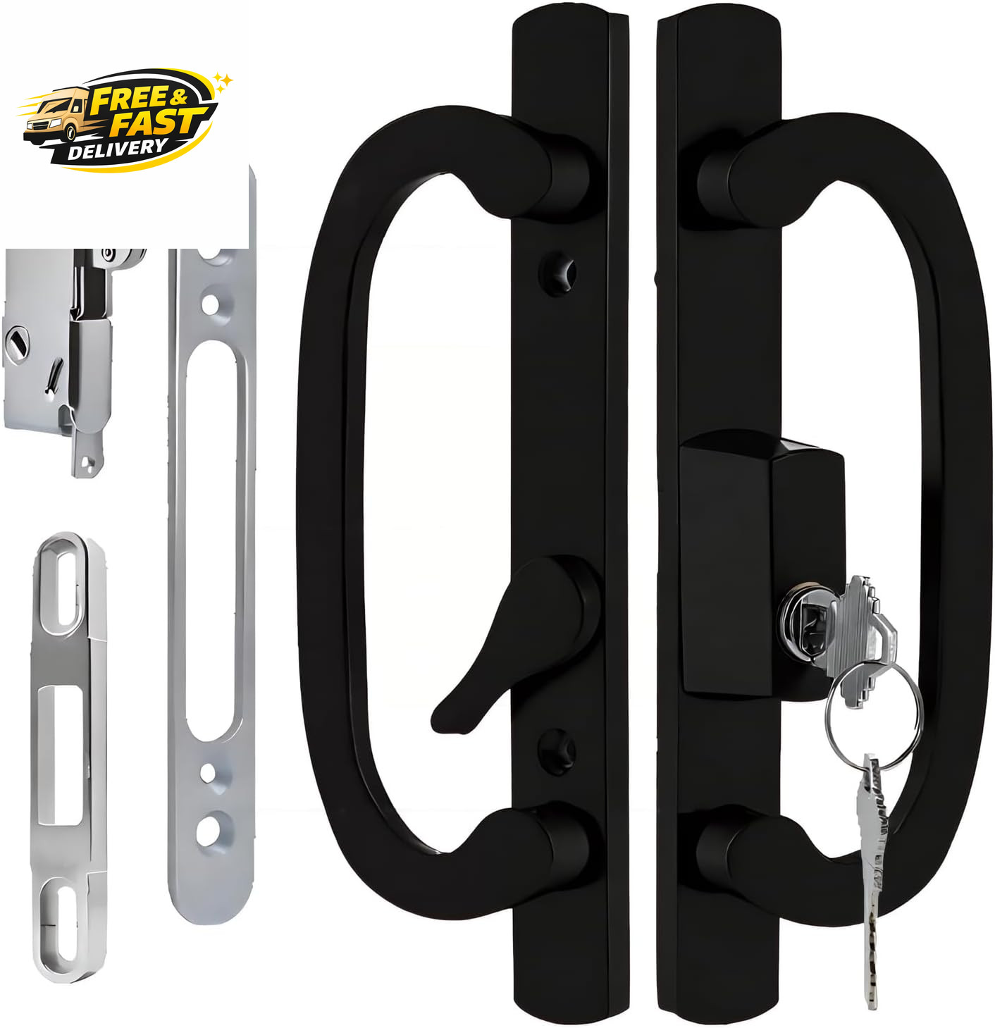 Offset Sliding Patio Door Handle Set with Mortise Lock & Keys | 45° Keyway | Fit