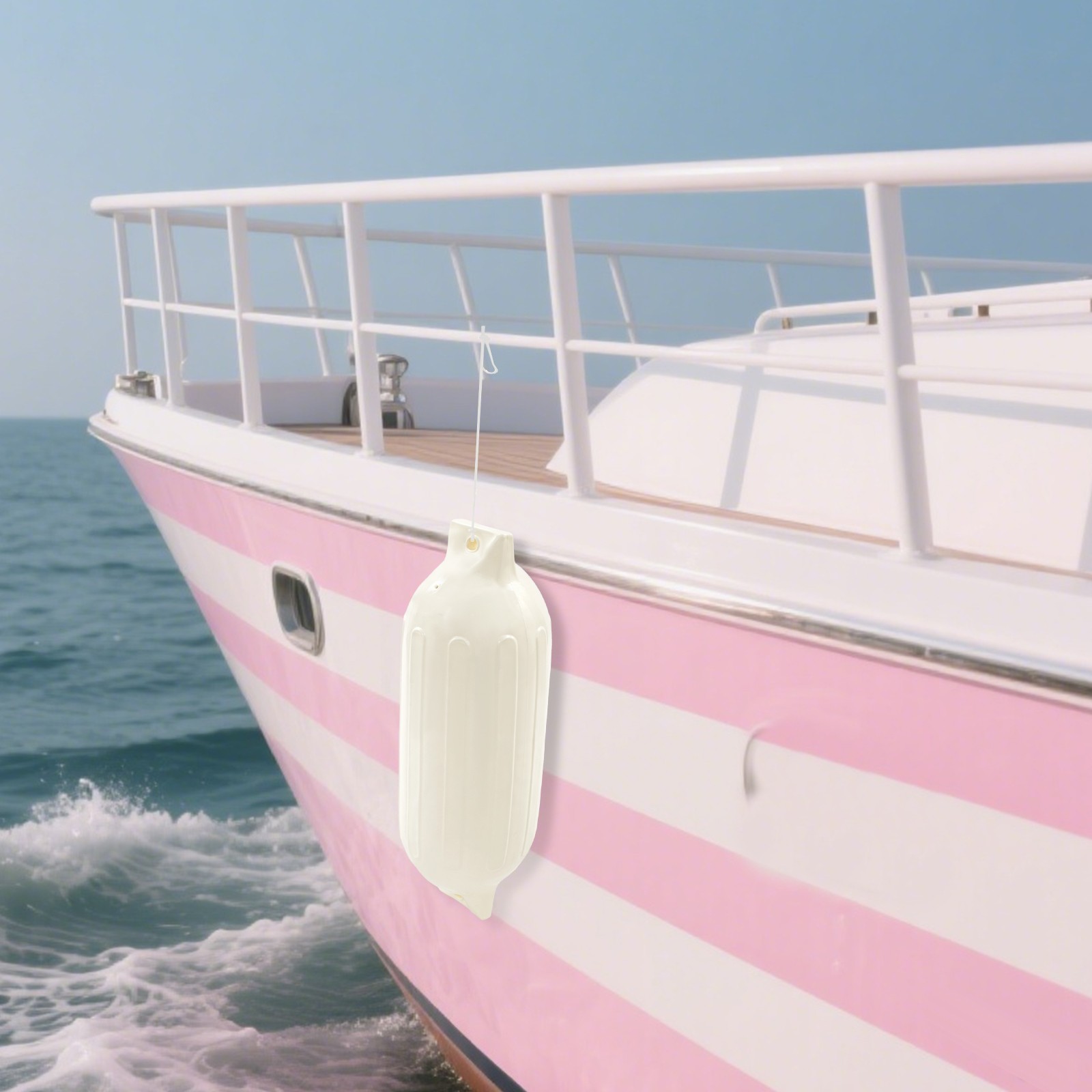 White Boat Fenders Inflatable Ribbed Boat Bumpers for Docking White 68*21cm