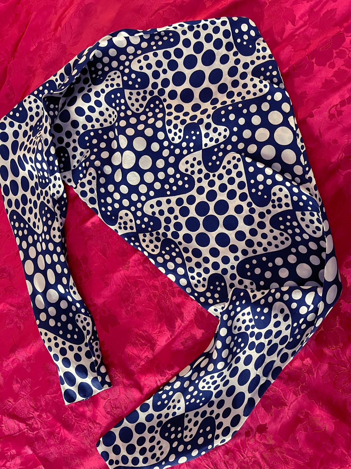 Silk Scarf Reversible Navy and Cream Polka Dot Patterns