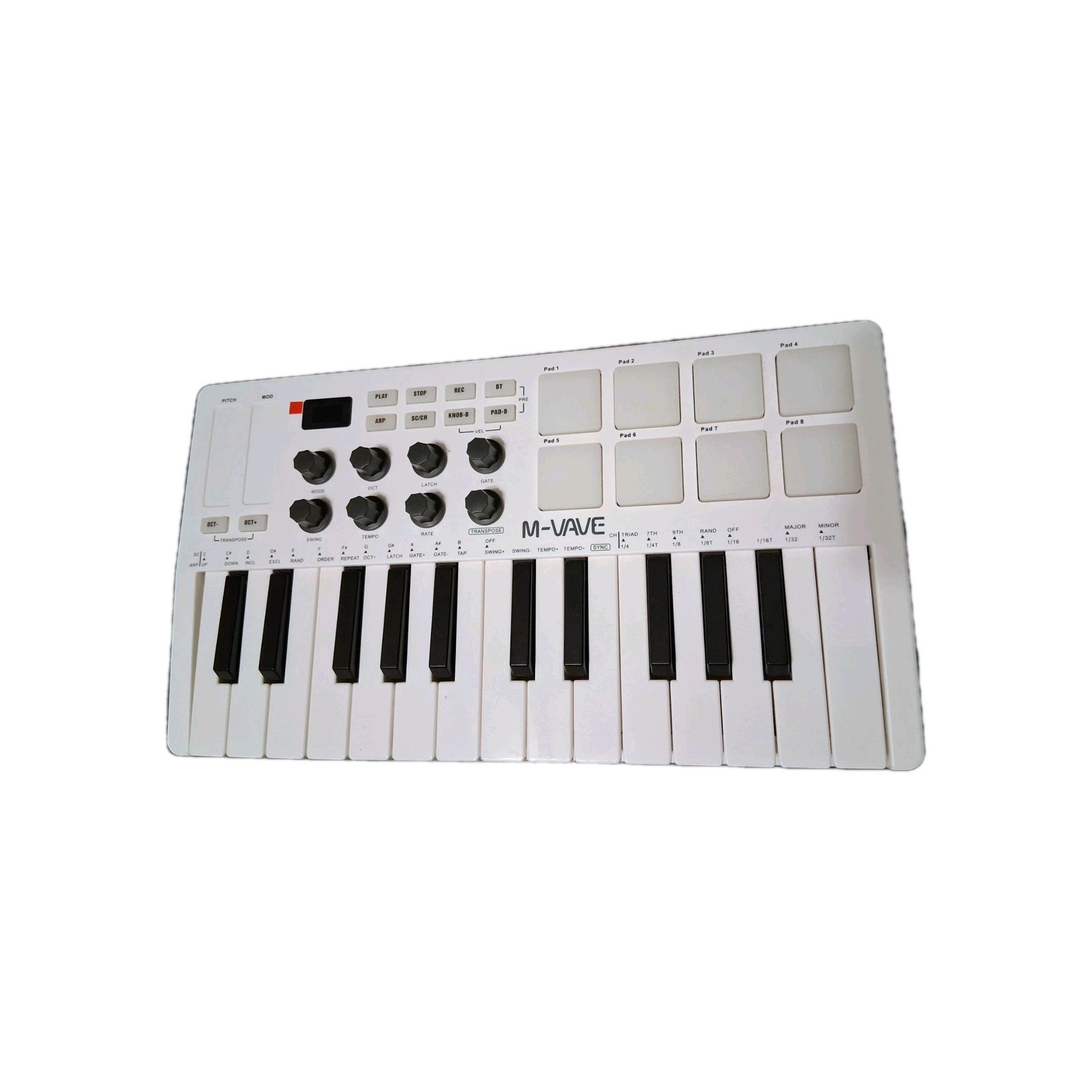 25 Key USB MIDI Keyboard Controller 8 Backlit Drum Pads Music Beat Maker White