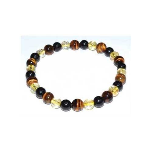 6Mm Tiger Eye,Citrine & Touramline, Black Bracelet