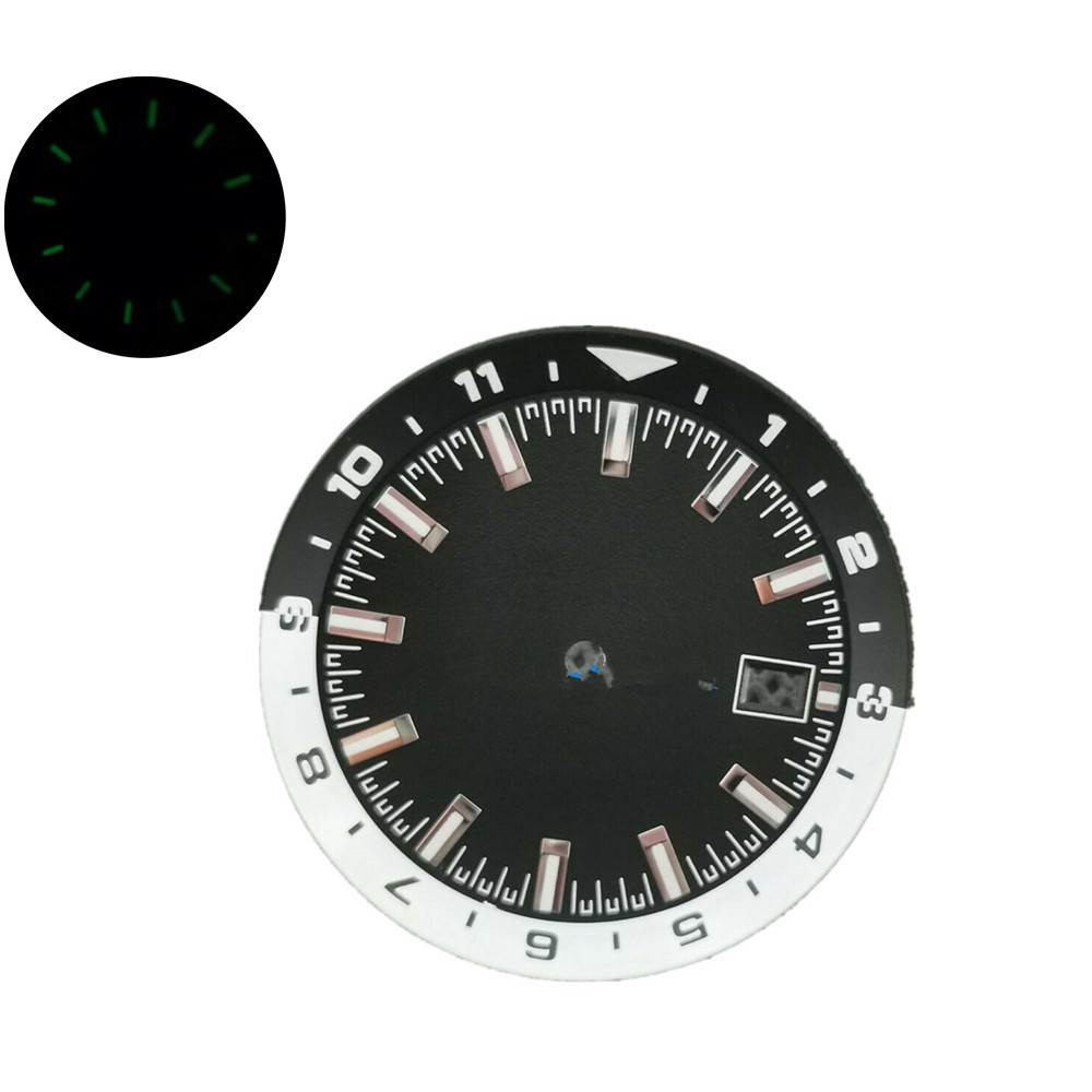 36.5mm Black Watch Dial W/ C3 Green Luminous For NH35 NH35A Automatic Movement m