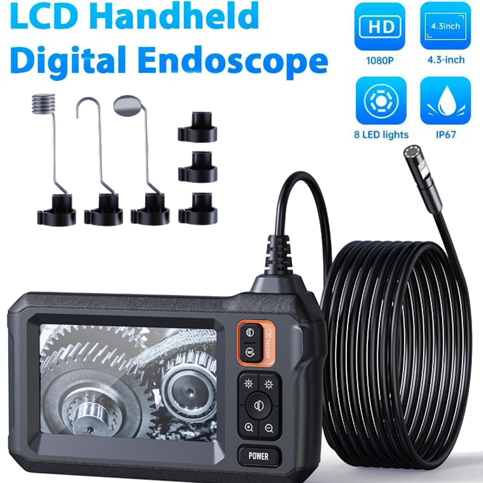 1080P HD LED Handheld Industrial Endoscope Borescope Inspection Snake Camera