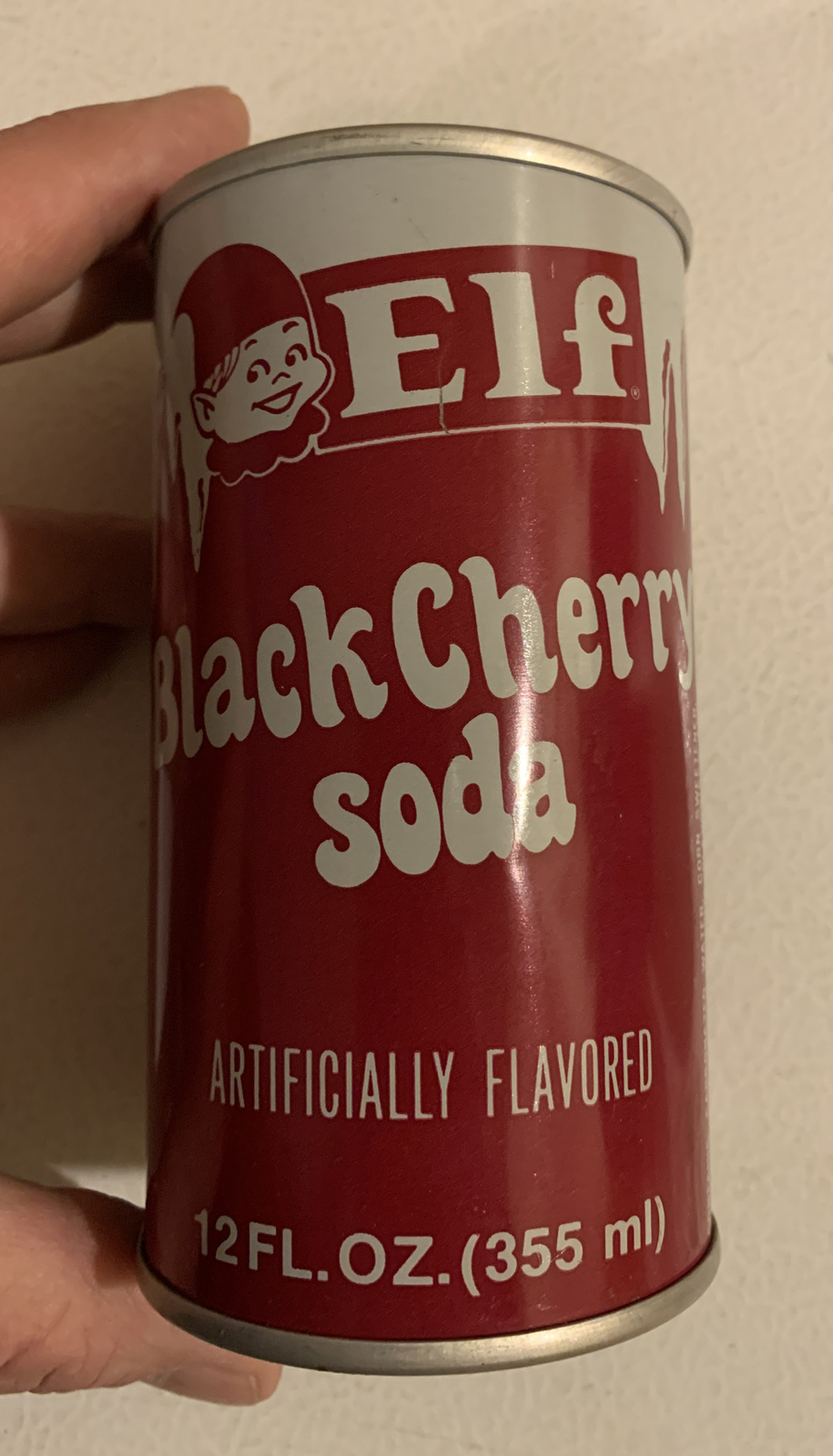 Vintage 1960s Elf Black Cherry Soda Tin Can Sealed NOS Empty Display