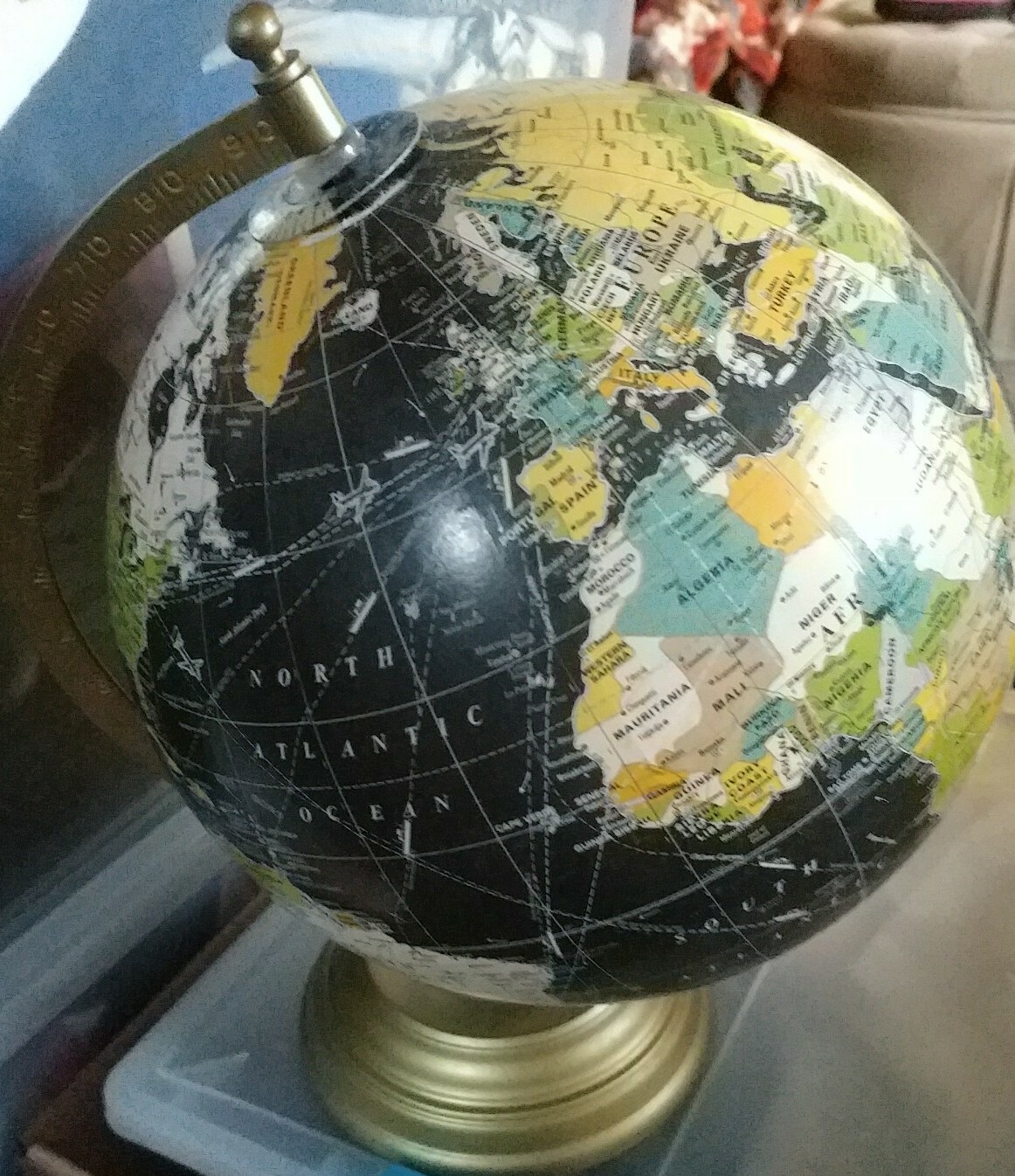 Designco 8" World Globe-black with gold color base and mounting arm