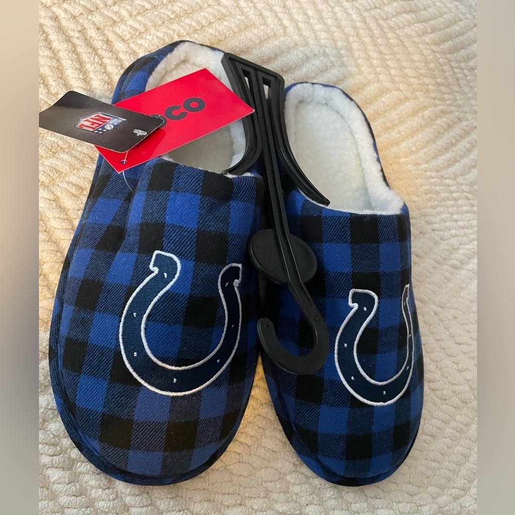 FOCO NFL Indianapolis Colts Sherpa Lined Buffalo Check Slippers