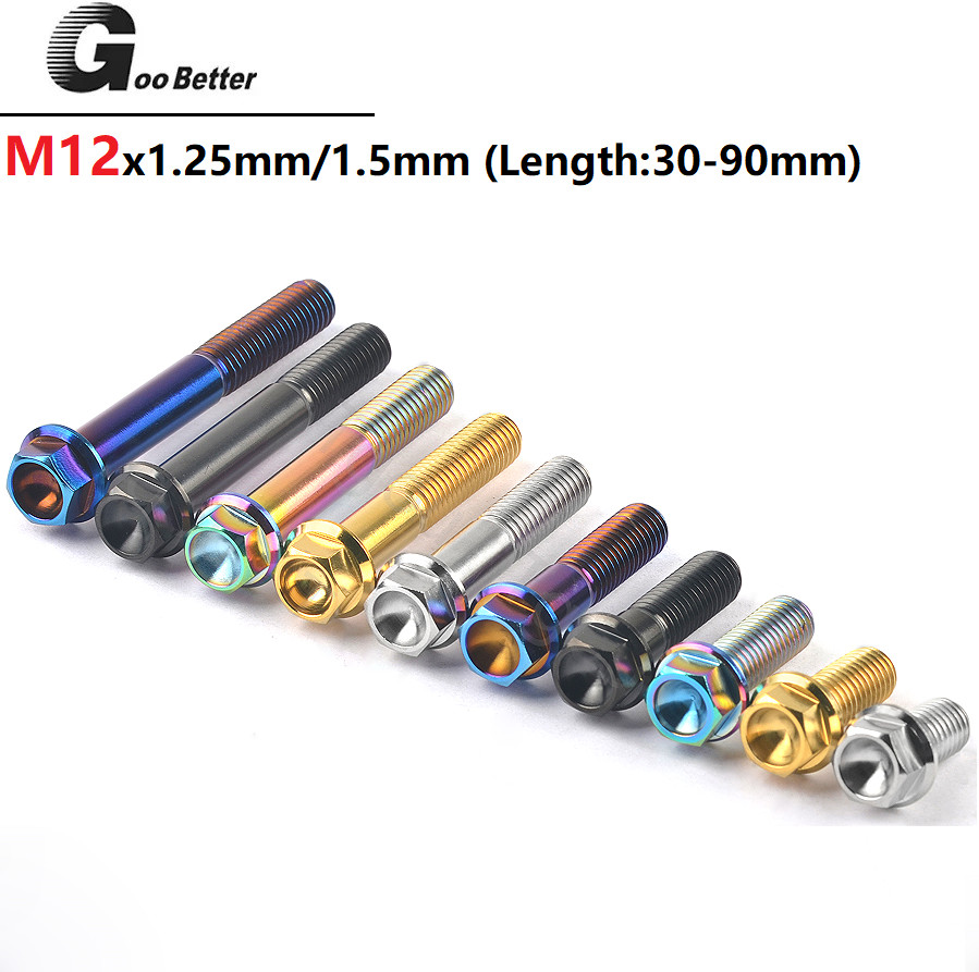 M12 x 1.25mm / 1.5mm Titanium Hex Flange Bolts Screws Ti Hex Head Bolt  30-90mm