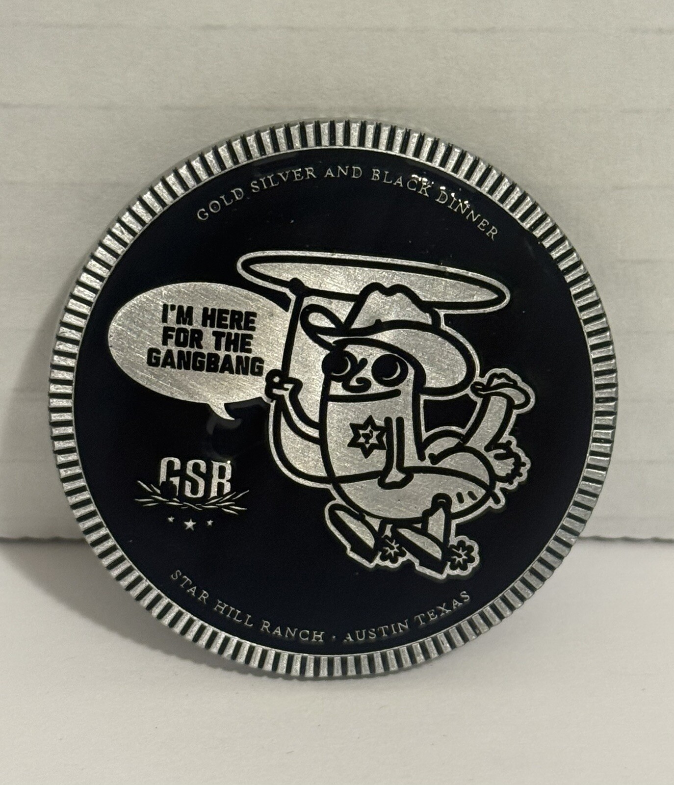 The CHIVE Dickbutt Challenge Coin Silver Plated GSB Gold Silver & Black Dinner