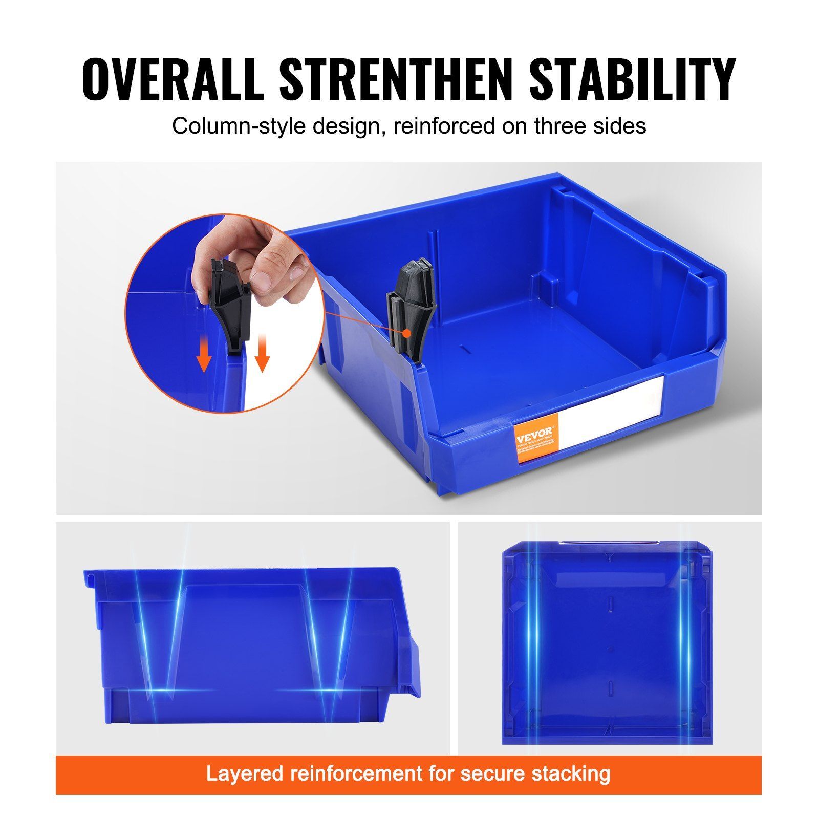 6-Pack 11'' x 11'' x 5'' Hanging Stackable Plastic Storage Organizer Bin