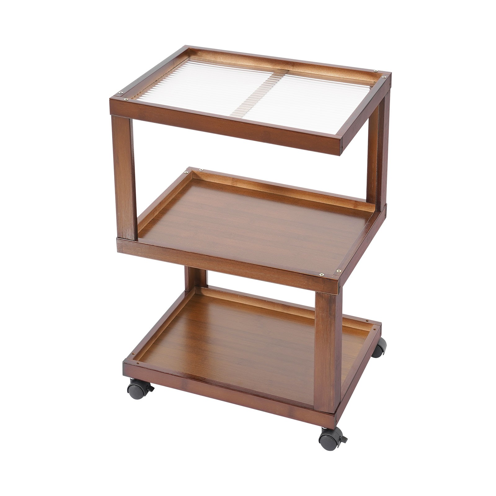3-Tier Dark Brown Wood Nightstand End Table for Small Spaces with Open Storage