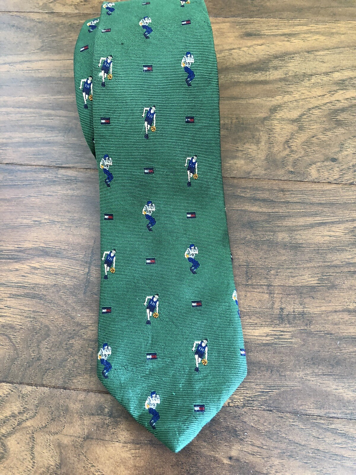 VTG Tommy Hilfiger Men's  Sport Silk Tie Made in USA  Embroidered Football