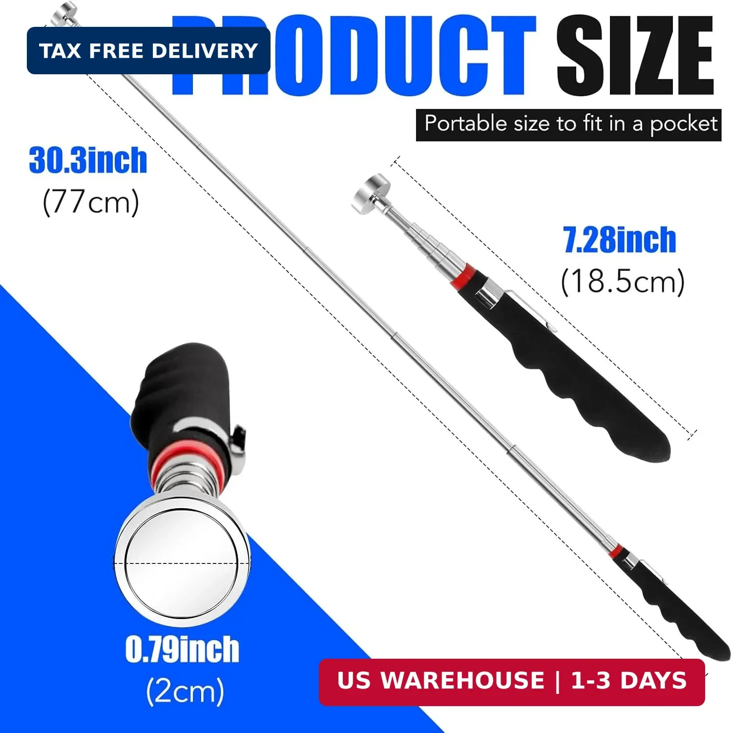 2PCS Telescoping Magnetic Pickup Tool with 40lb Pull Force, 30in Telescopic Stro
