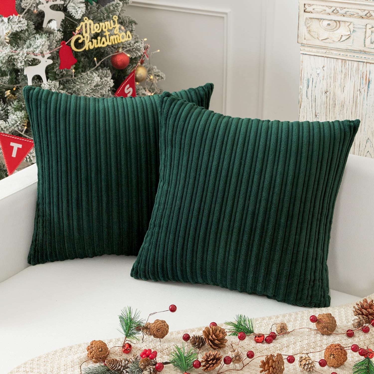 Kevin Textile Christmas Decorative Throw Pillow Covers Pack of 2 Corduroy Sof...