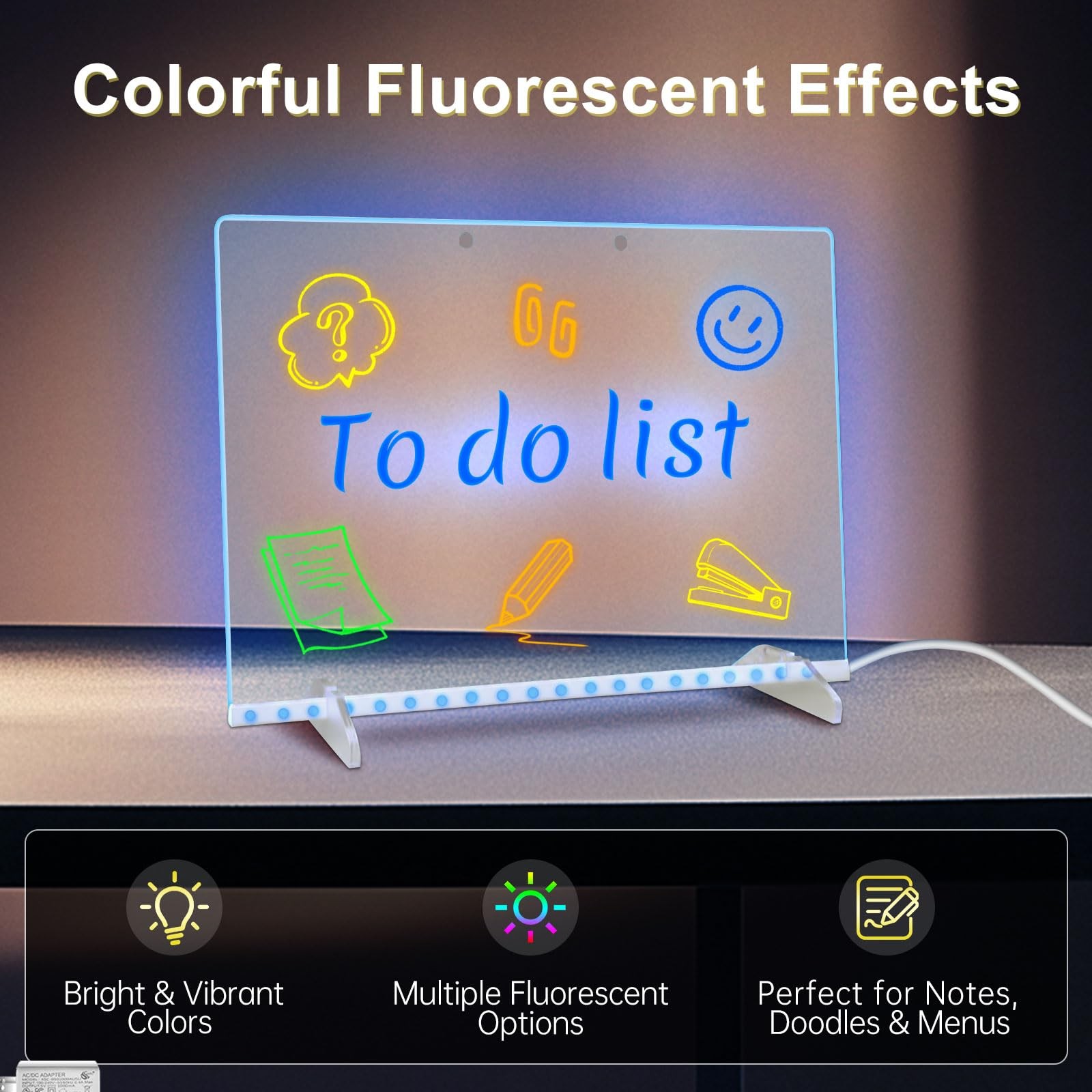 LED Note Board with 7 Colors, Includes Adapter, 13"x10" Led Drawing Board for...
