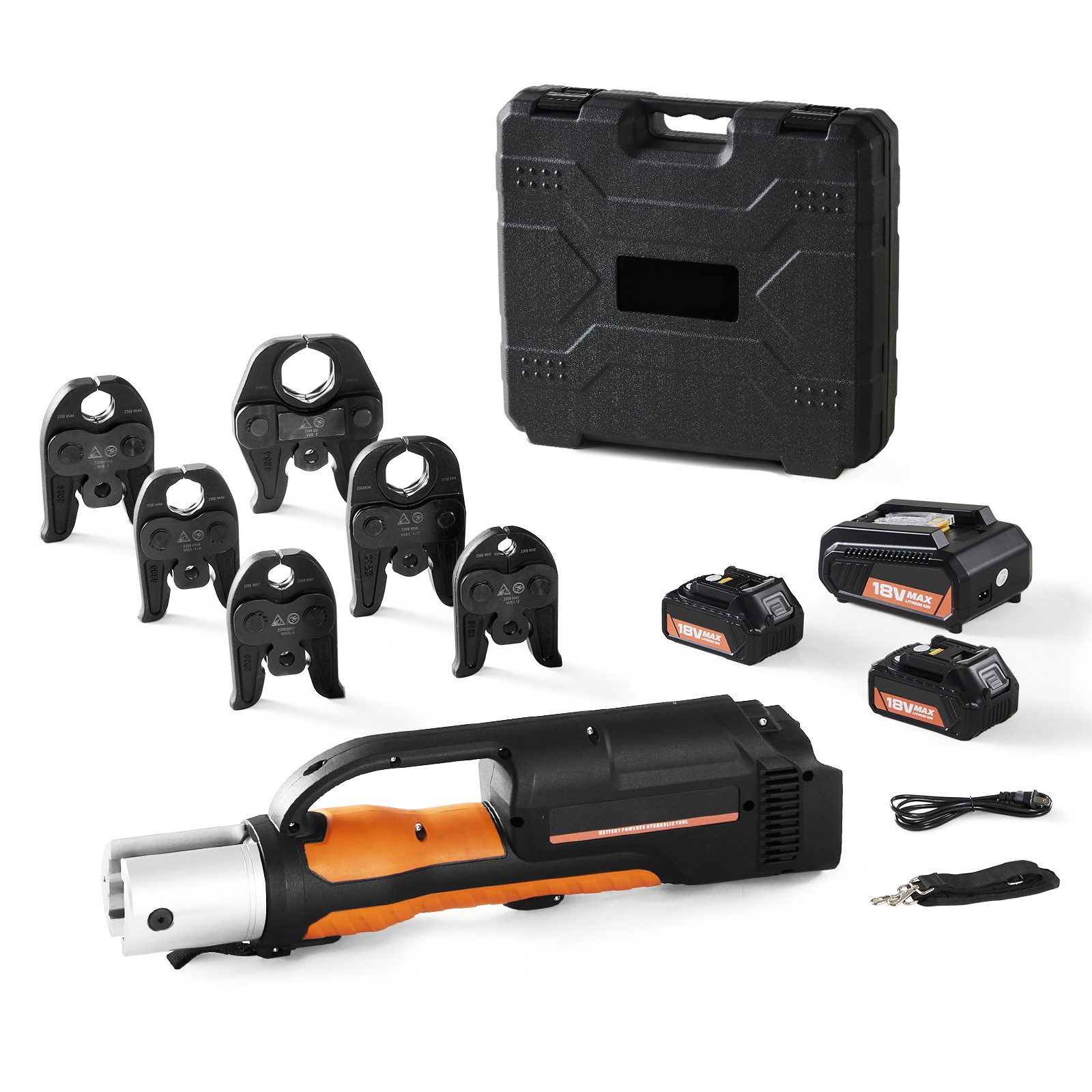 Uimoso 18V Pro Press Tool Kit 1/2"-2" with 6 Jaws 2Pcs Batteries and Charger