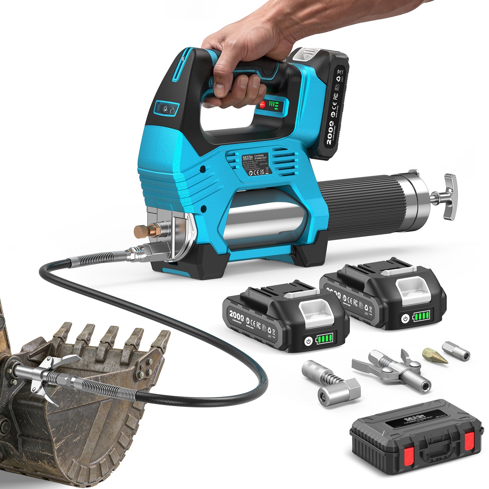 Cordless Grease Gun 12000PSI Brushless Motor Battery Powered Greasing 6.7 oz/min
