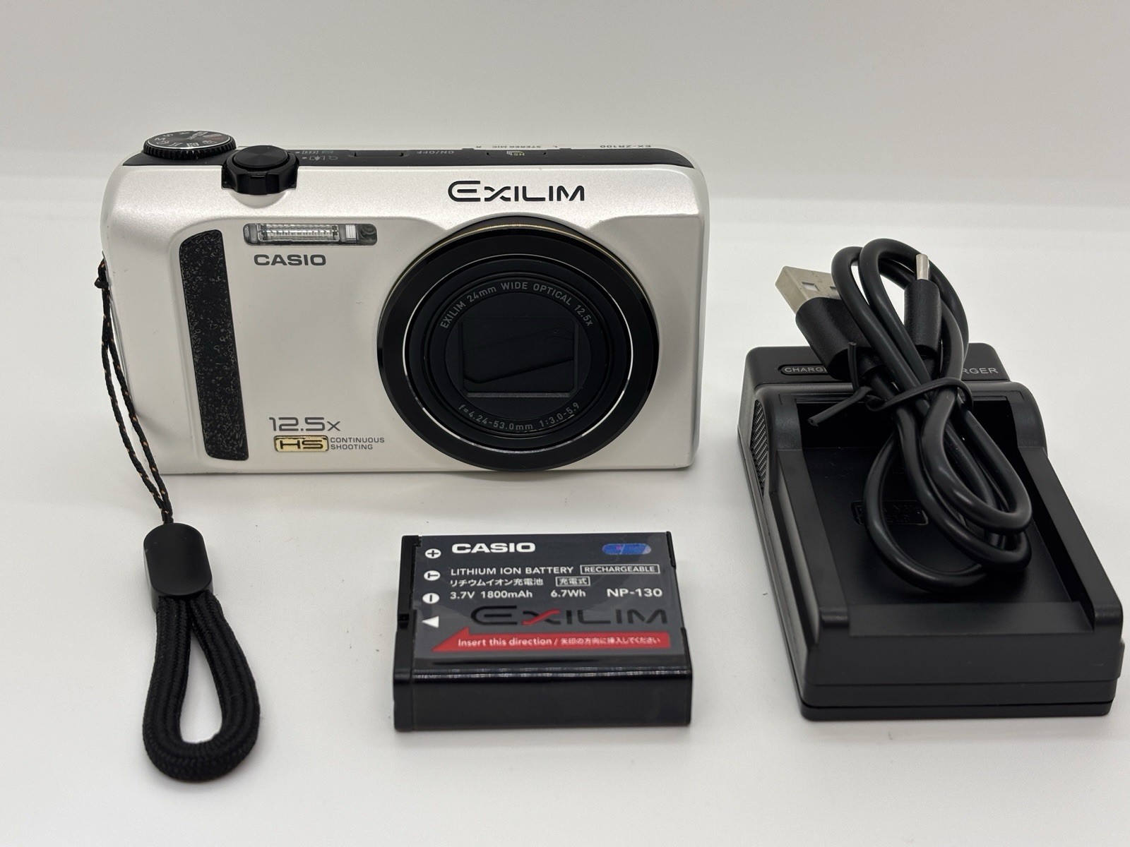 CASIO EXILIM EX-ZR100 12.1MP 12.5x Zoom Digital Camera White From Japan/ Exc+