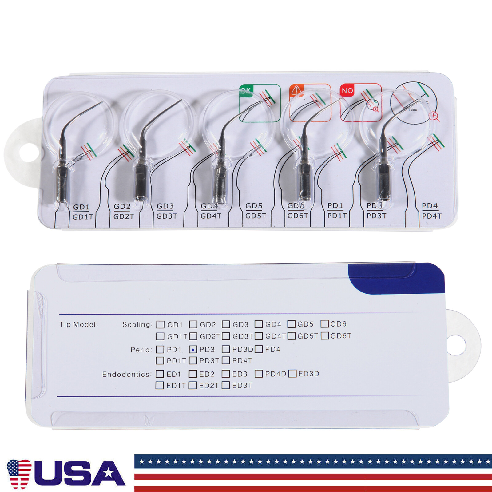 5* Dental Ultrasonic Scaler Perio Tips fit SATELEC DTE Handpiece Tube PD3 US