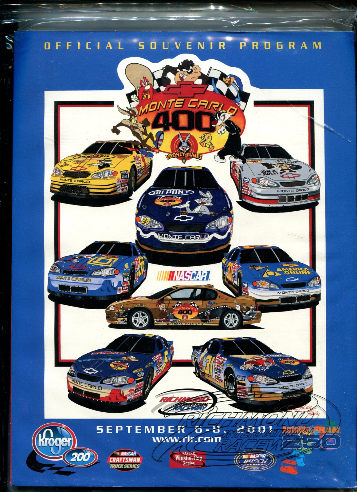 Richmond Int'l Raceway Program-NASCAR-9/8/2001-Looney Tunes-VF/NM