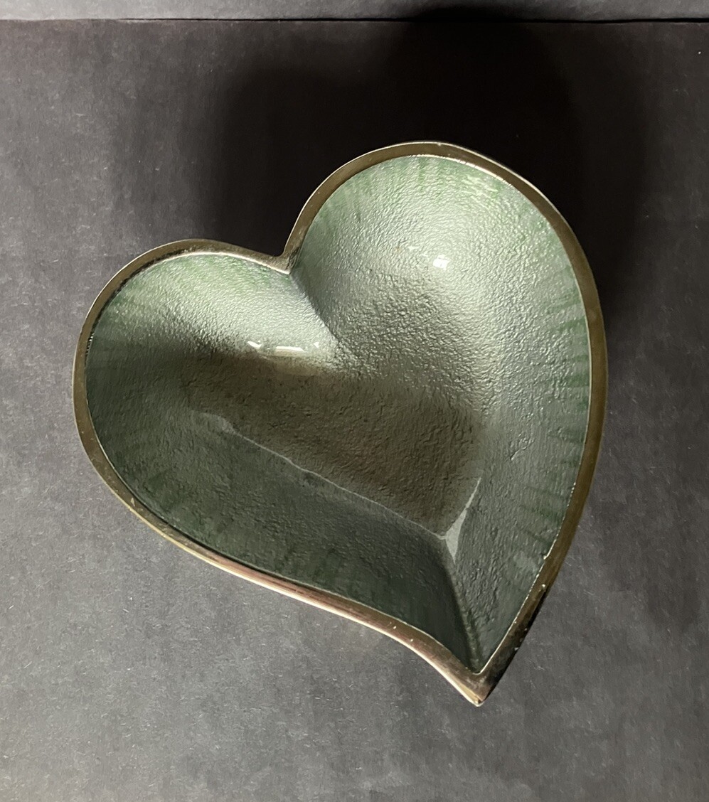 Heart Shaped Metal Enameled Candy/ Trinket Dish 5.25 Inches
