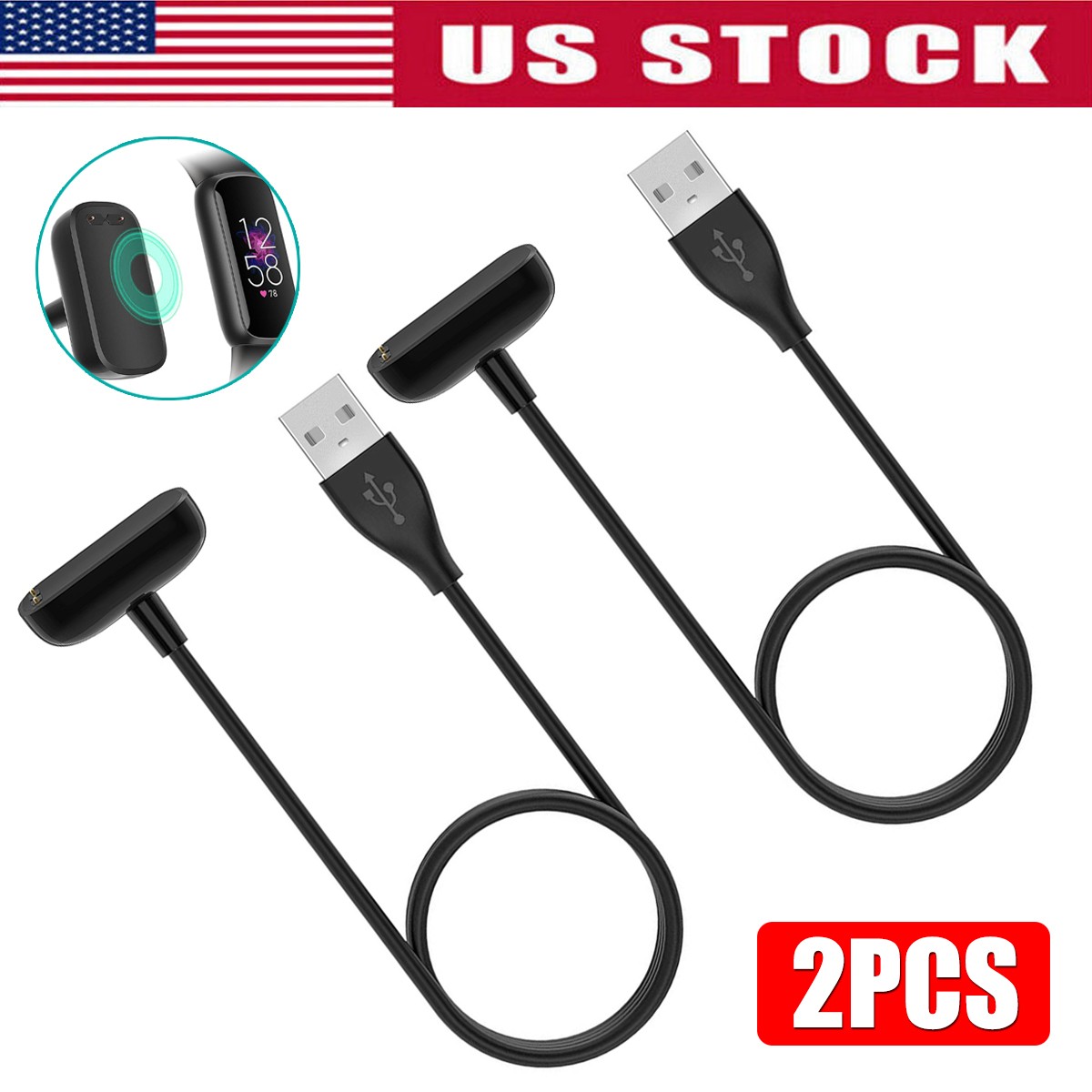 2Pcs USB Magnetic Charging Cable Charger For Fitbit Luxe / Charge 5/Charge 6 #