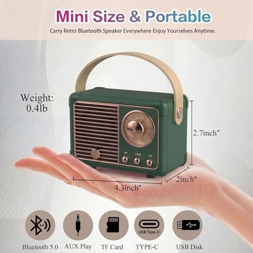 Retro Bluetooth Speaker, Vintage Decor, Mini Wireless Bluetooth Speaker, Green