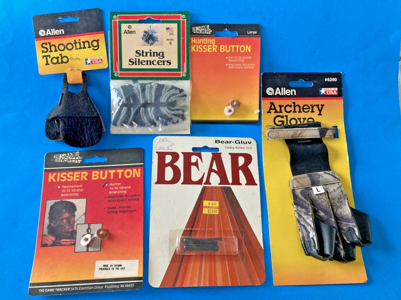 VTG LOT NOS TRAD ARCHERY VINTAGE ALLEN BEAR NO GLOVE SHOOTING TAB KISSER SILENCE