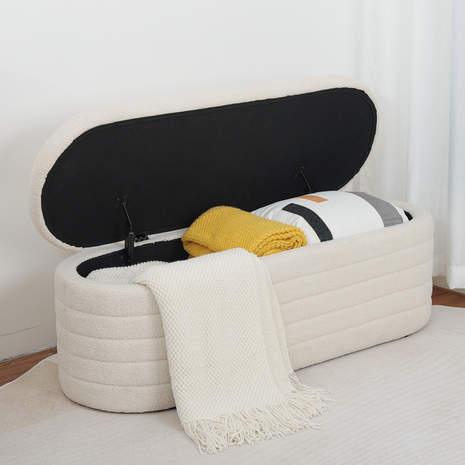 45” Sherpa Storage Ottoman Bench Footrest Footstool Upholstered End of Bed Stool