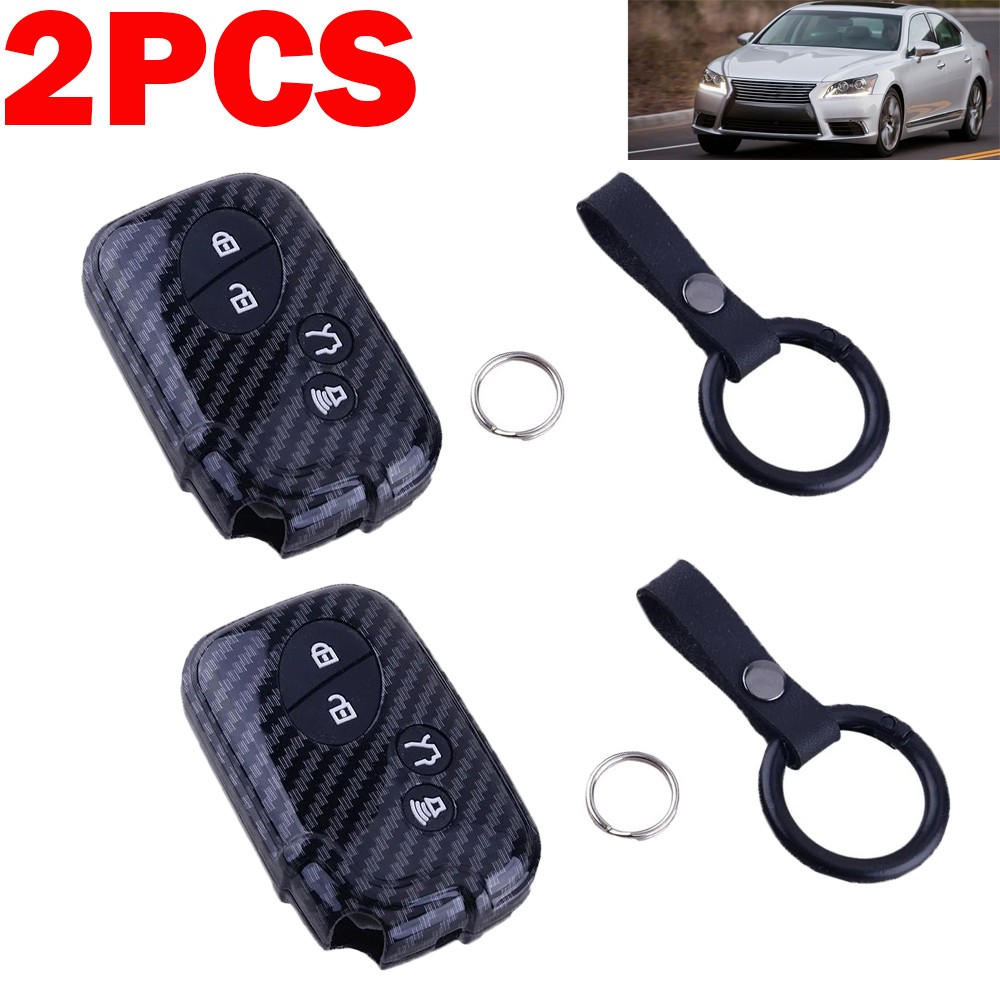 2PCS Carbon Fiber Remote Car Key Fob Case Cover KeyChain For Lexus IS RX GS LX