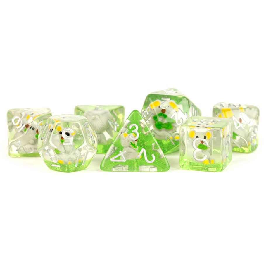 Koala 7-Die Polyhedral Dice Set 16Mm Fanroll Green Poly Resin Rpg 7-Piece