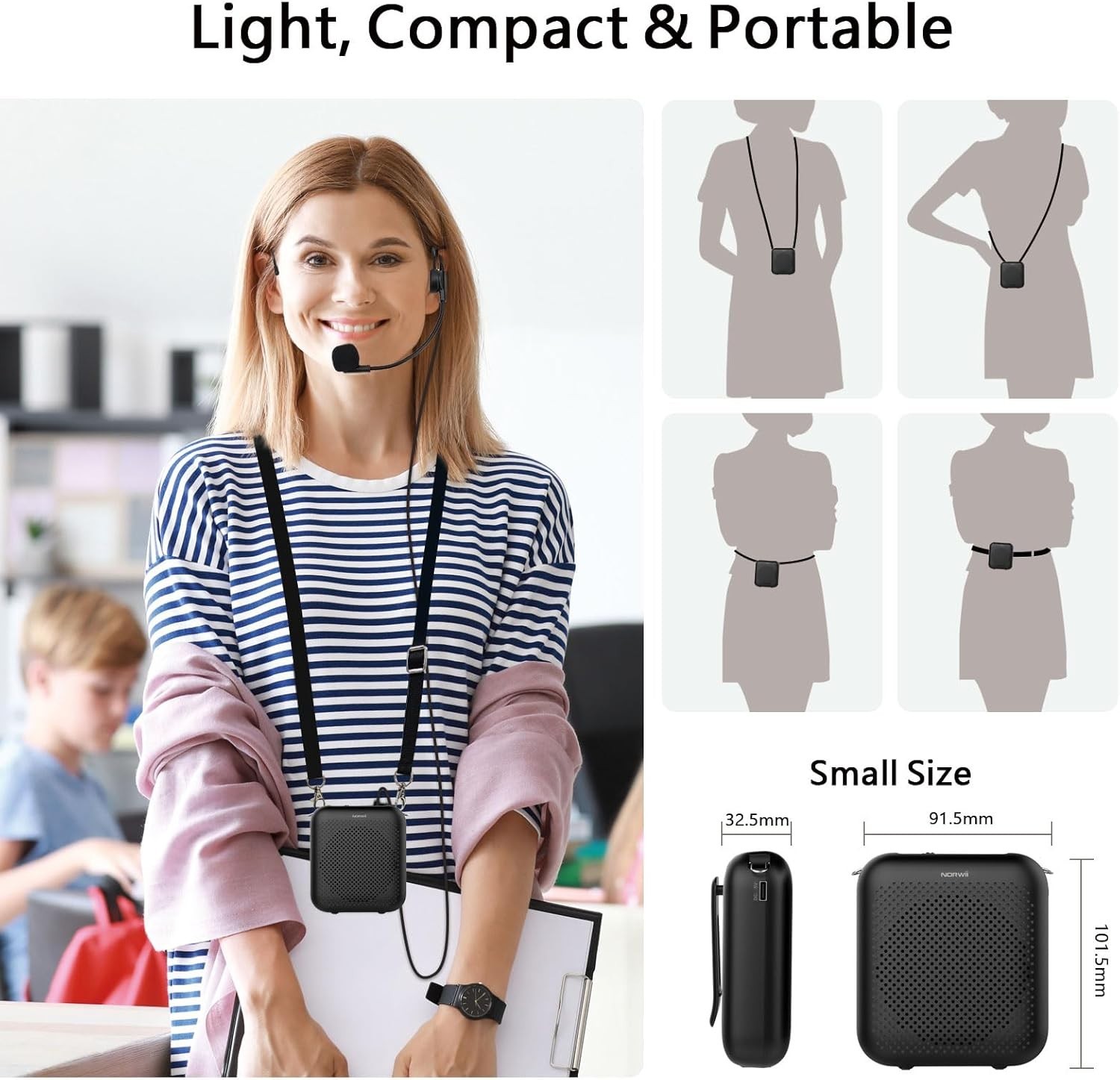 Norwii Bluetooth Voice Amplifier, USB-C Rechargeable - 4000mAh
